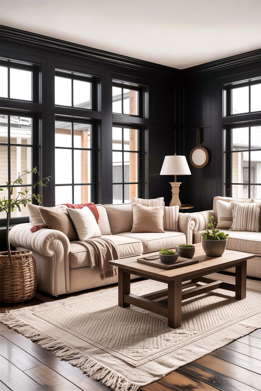 Modern Farmhouse Black Living Room - 30 rustic black living room ideas