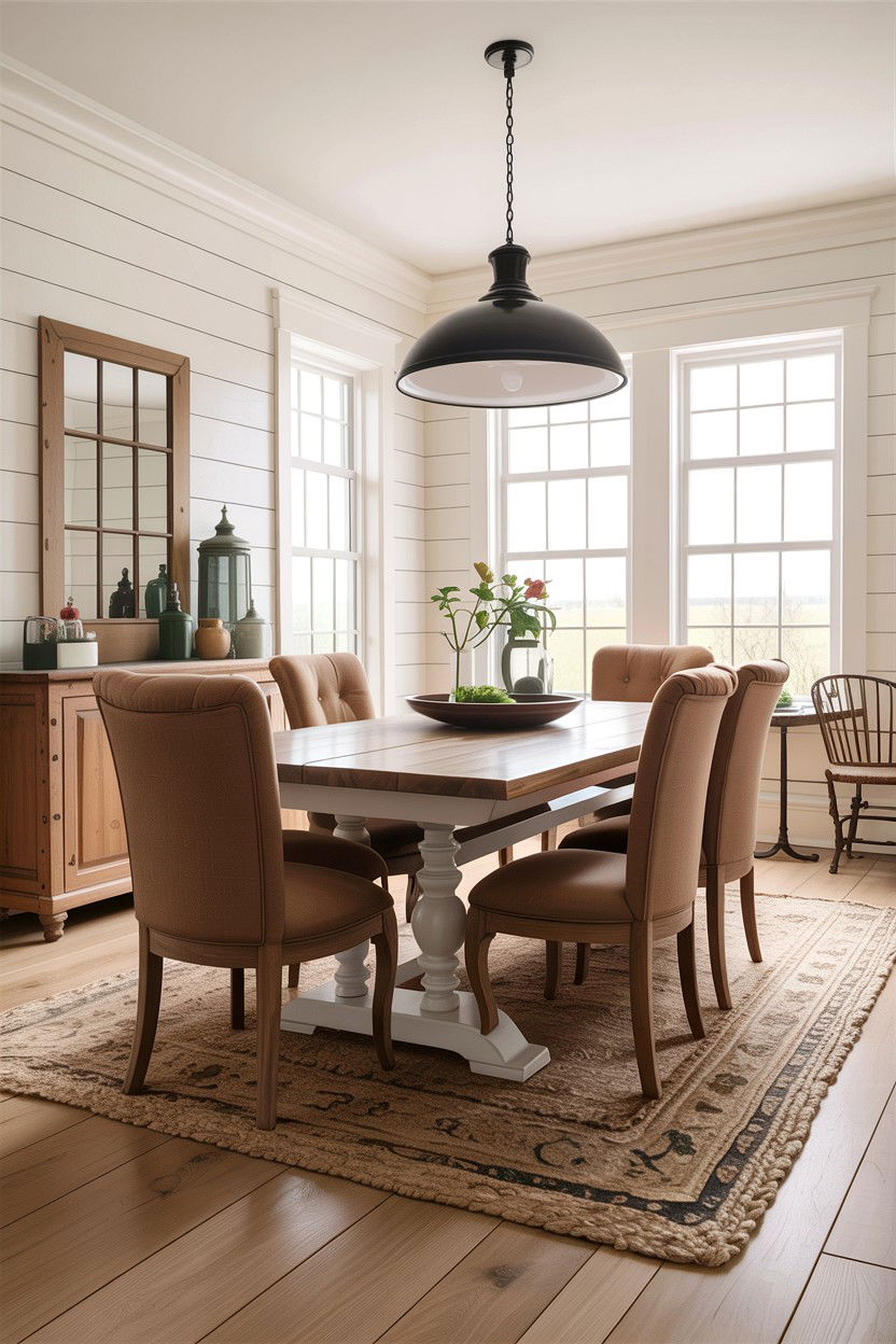 Modern Farmhouse Dining Room - 30 tan and white dining room ideas