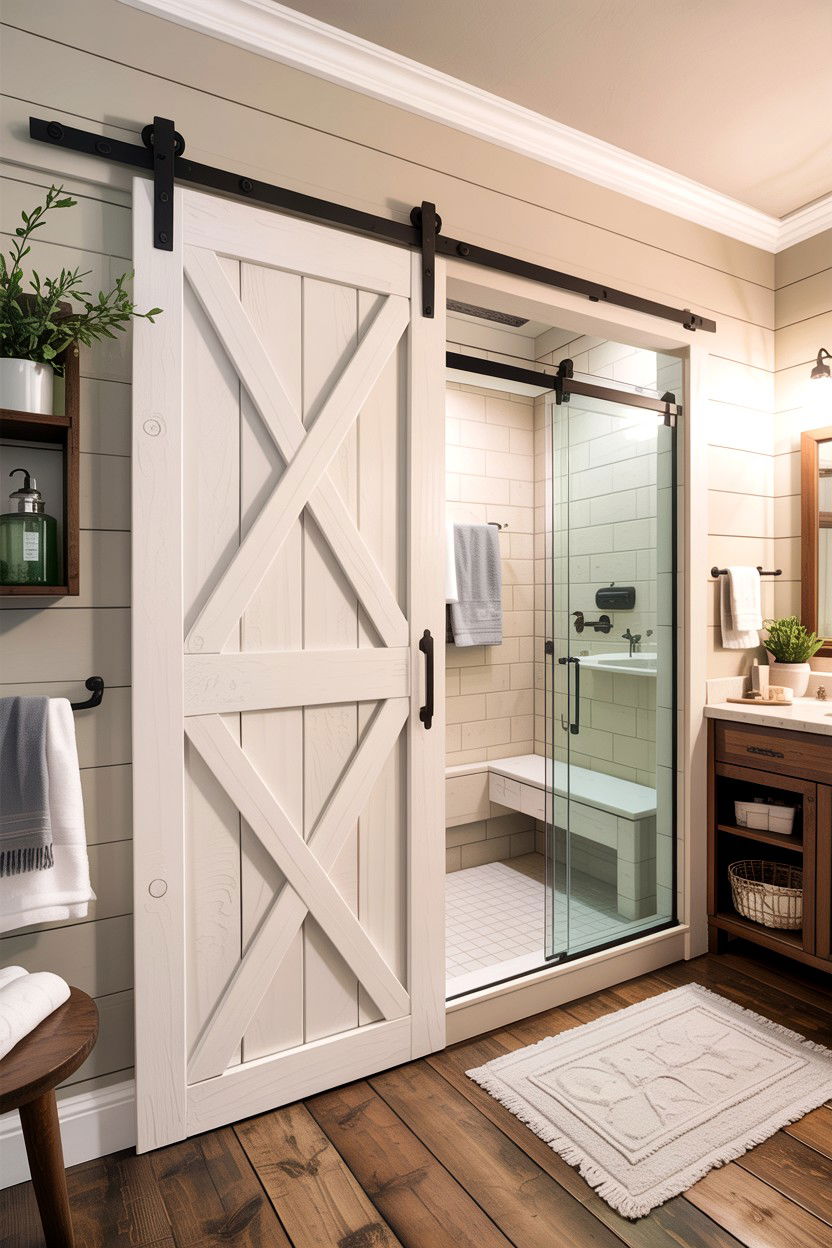 Modern Farmhouse Sliding Door - 30 bathroom decade style ideas