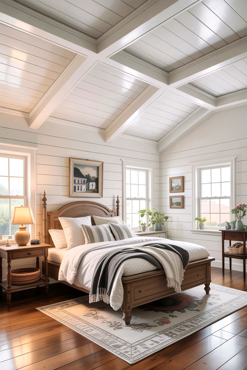 Modern Farmhouse White Ceiling - 30 bedroom coffered ceiling designs