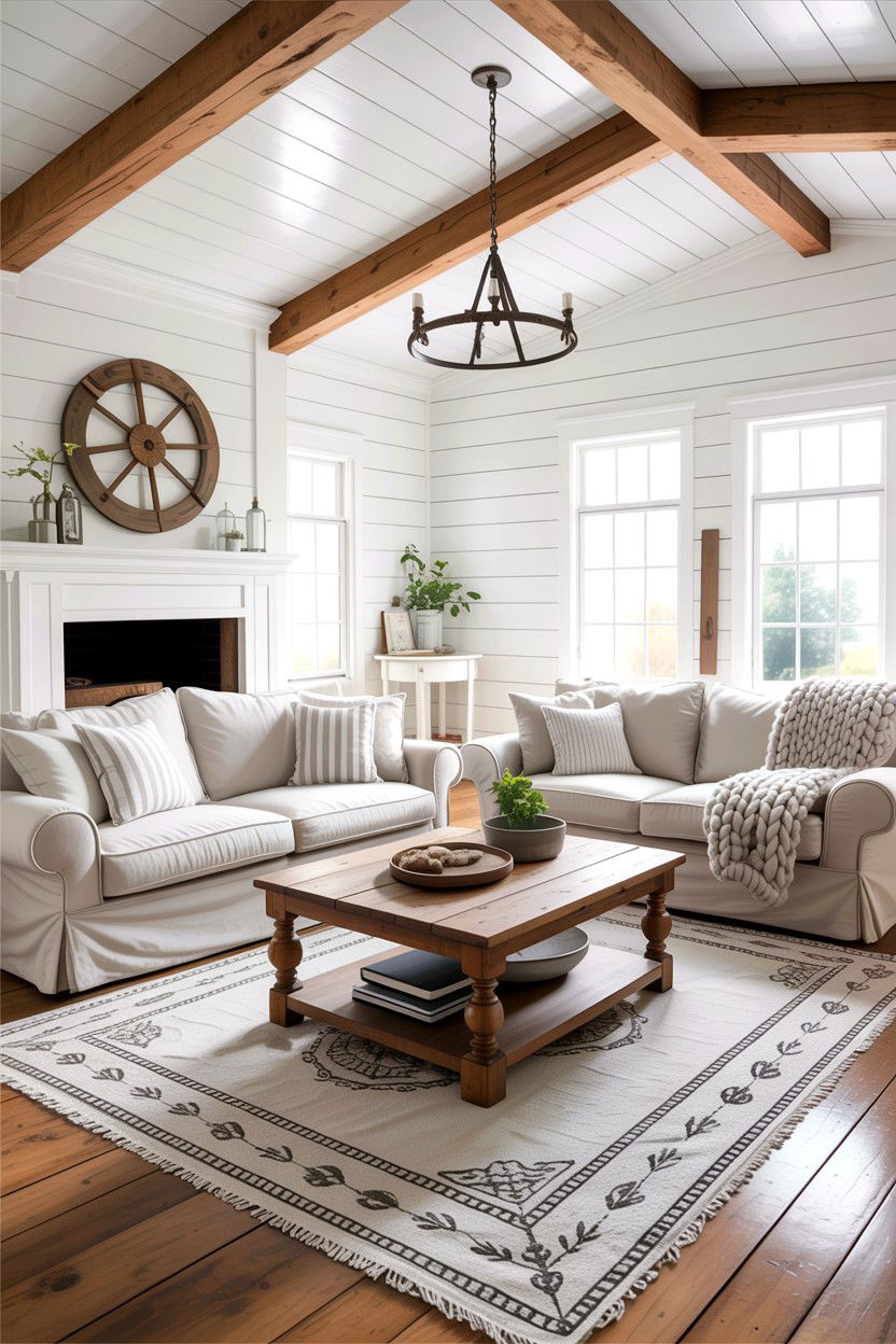 Modern Farmhouse White Living Room - 30 all white living room ideas