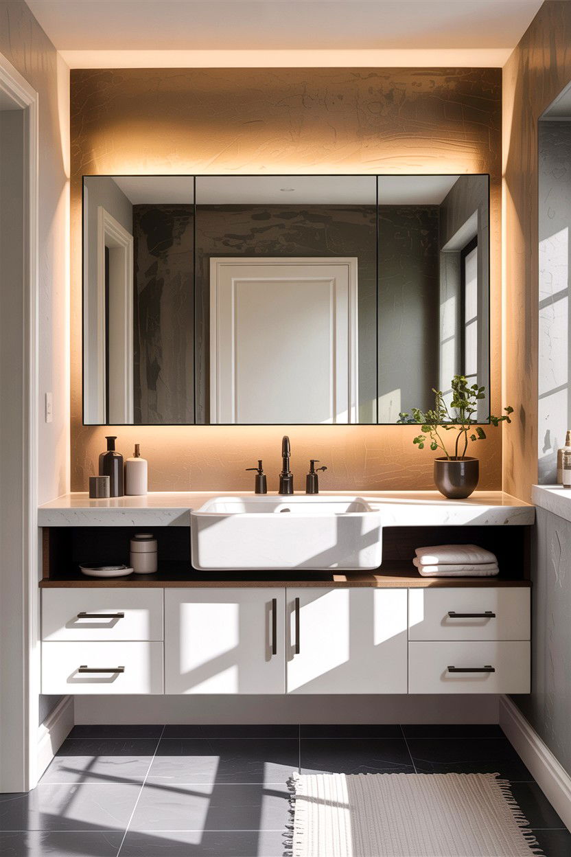 Modern Floating Vanity Farmhouse Sink - 30 farmhouse sink bathroom ideas