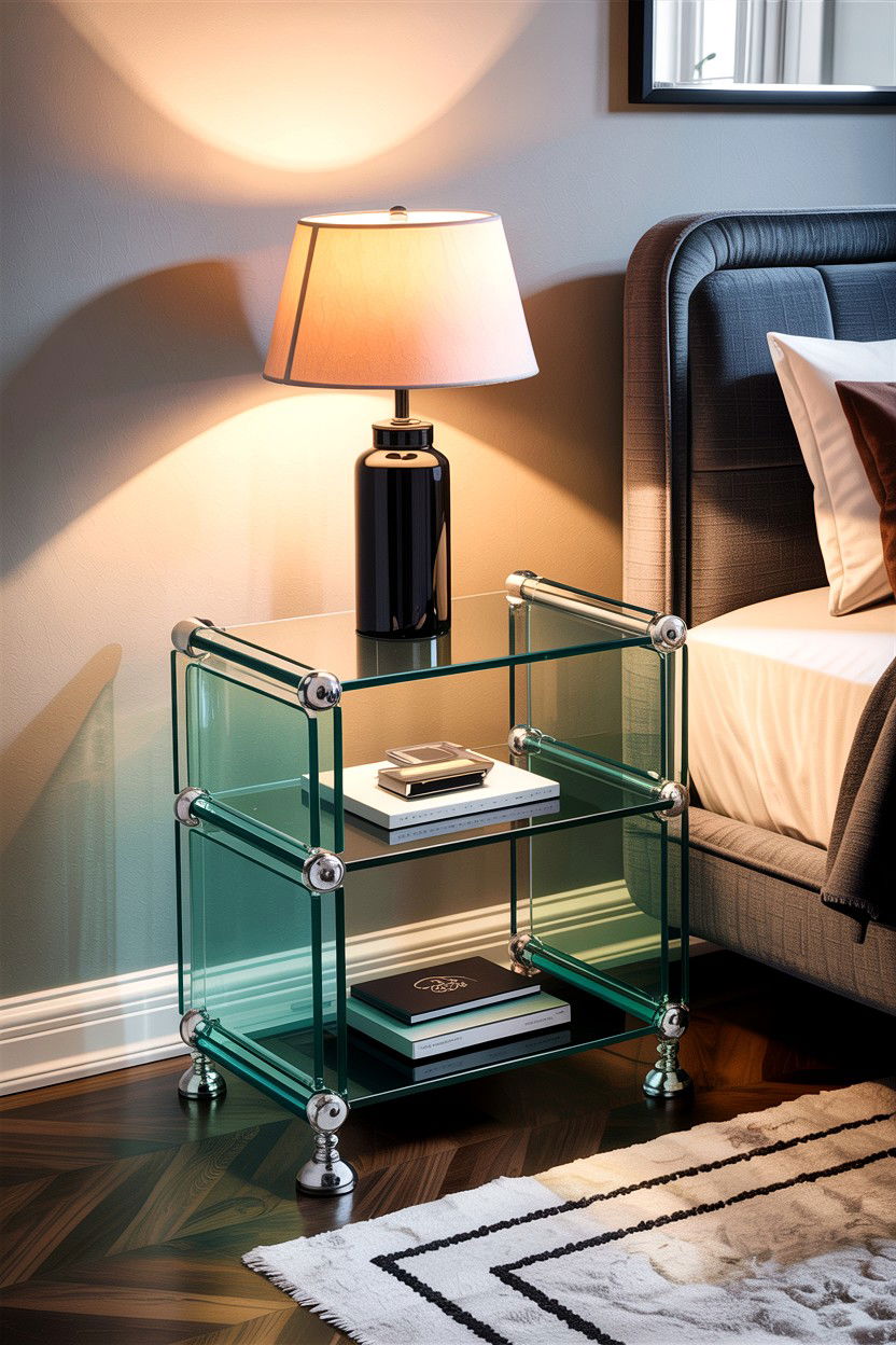 Modern Glass Nightstand - 30 bedroom nightstand ideas