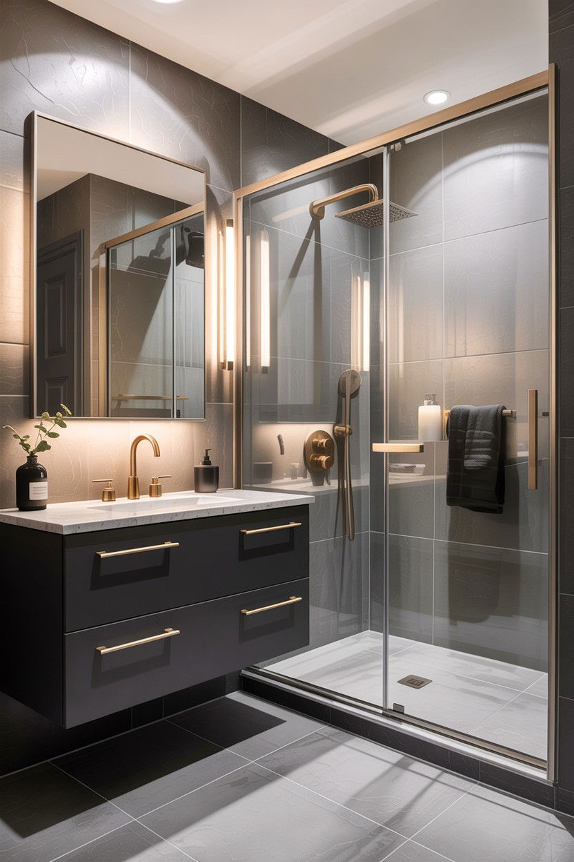 Modern Gray Bathroom Gold Hardware - 30 gray and gold bathroom ideas