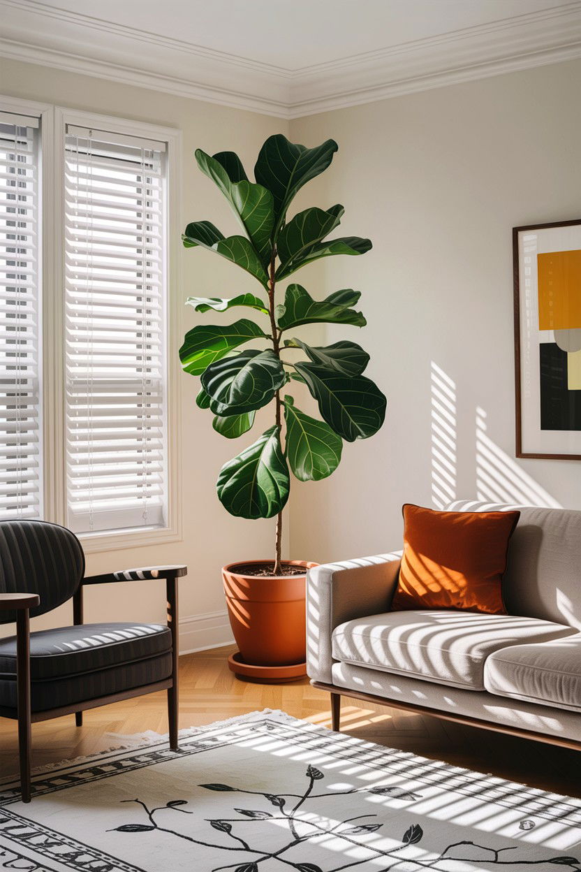 Modern Living Room With Tall Fiddle Leaf Fig - 30 living room fiddle leaf fig ideas