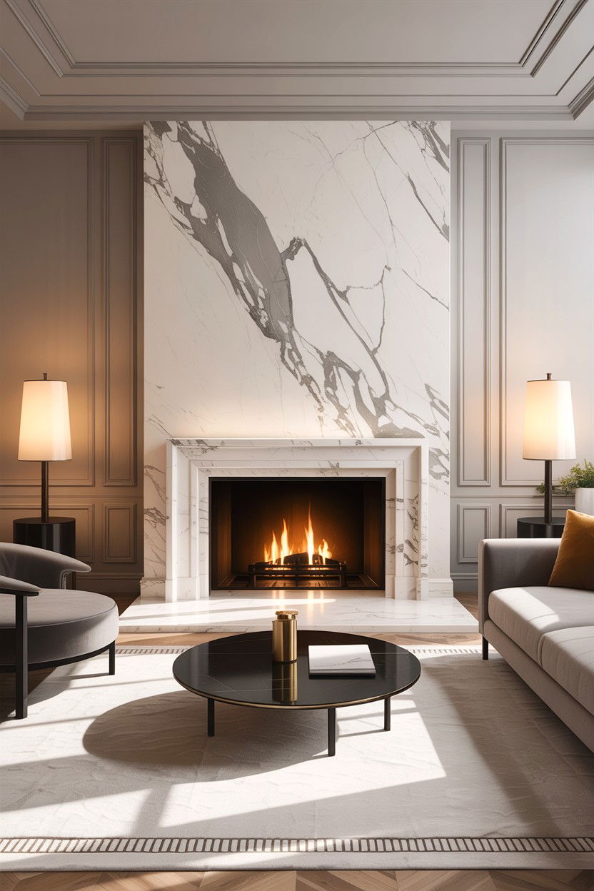 Modern Marble Fireplace - 30 boutique hotel living room ideas