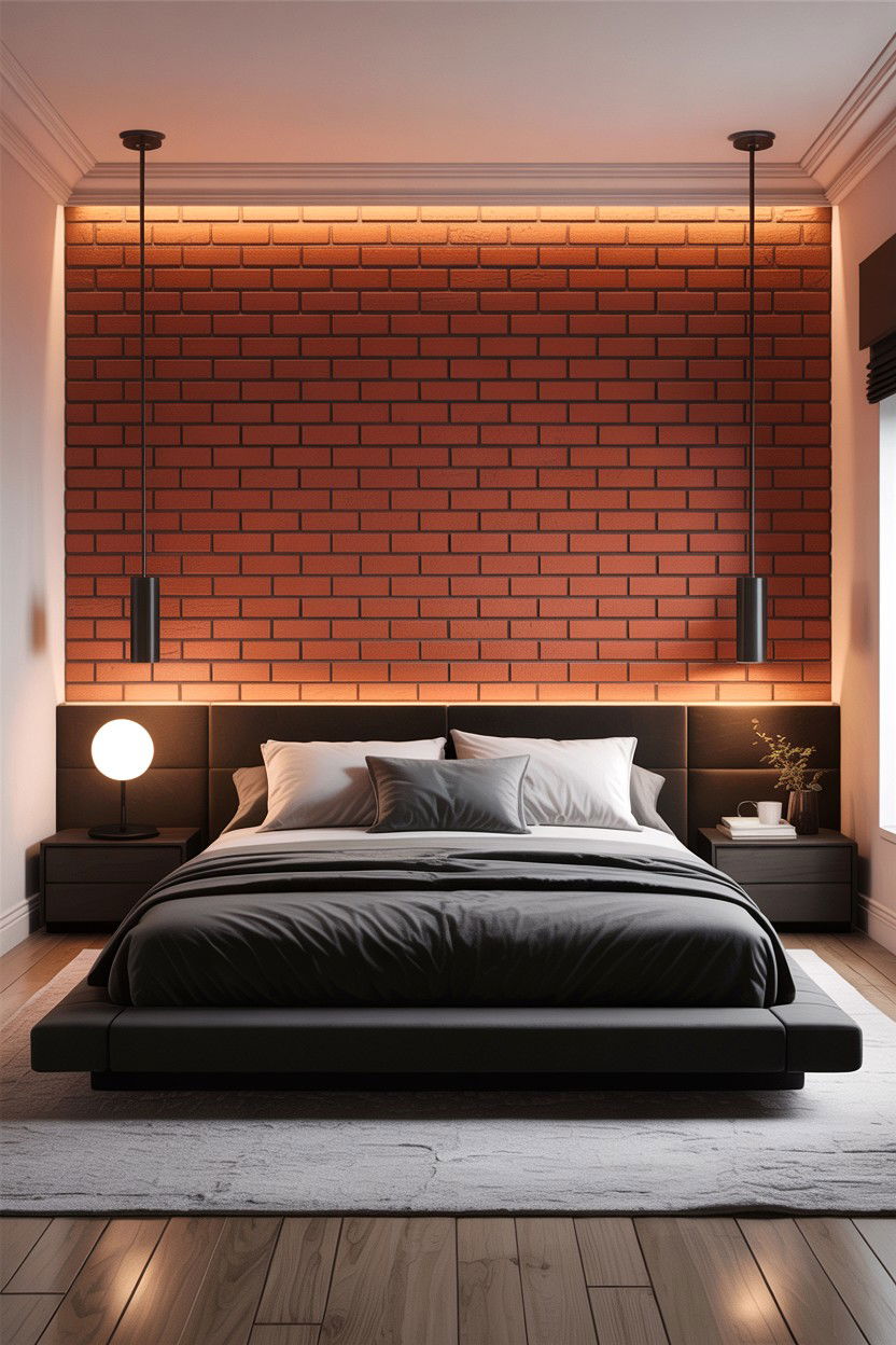 Modern Red Brick Bedroom - 30 exposed brick bedroom ideas