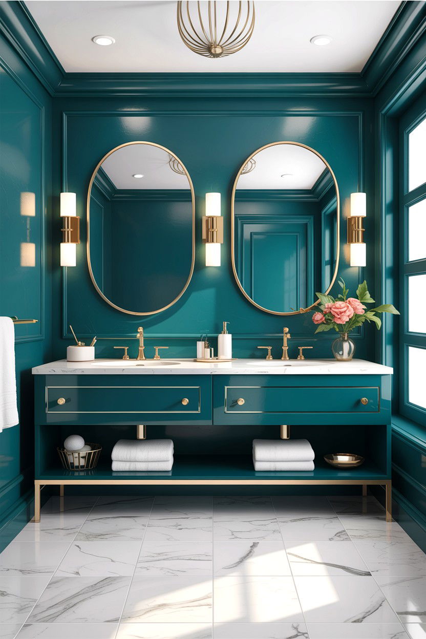 Modern Teal Bathroom Gold Fixtures - 30 teal and white bathroom ideas