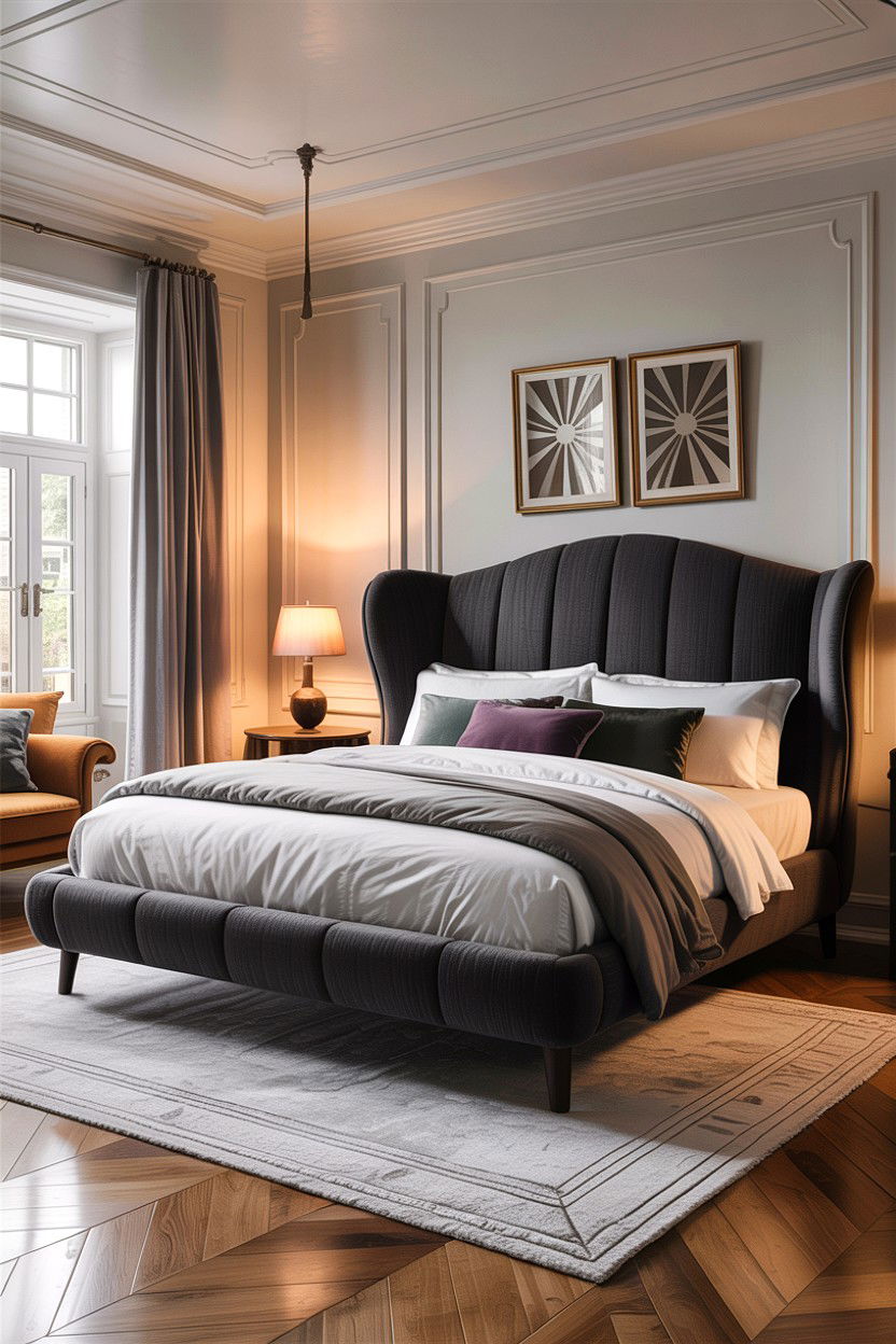 Modern Wingback Low Bed - 30 bedroom low profile beds