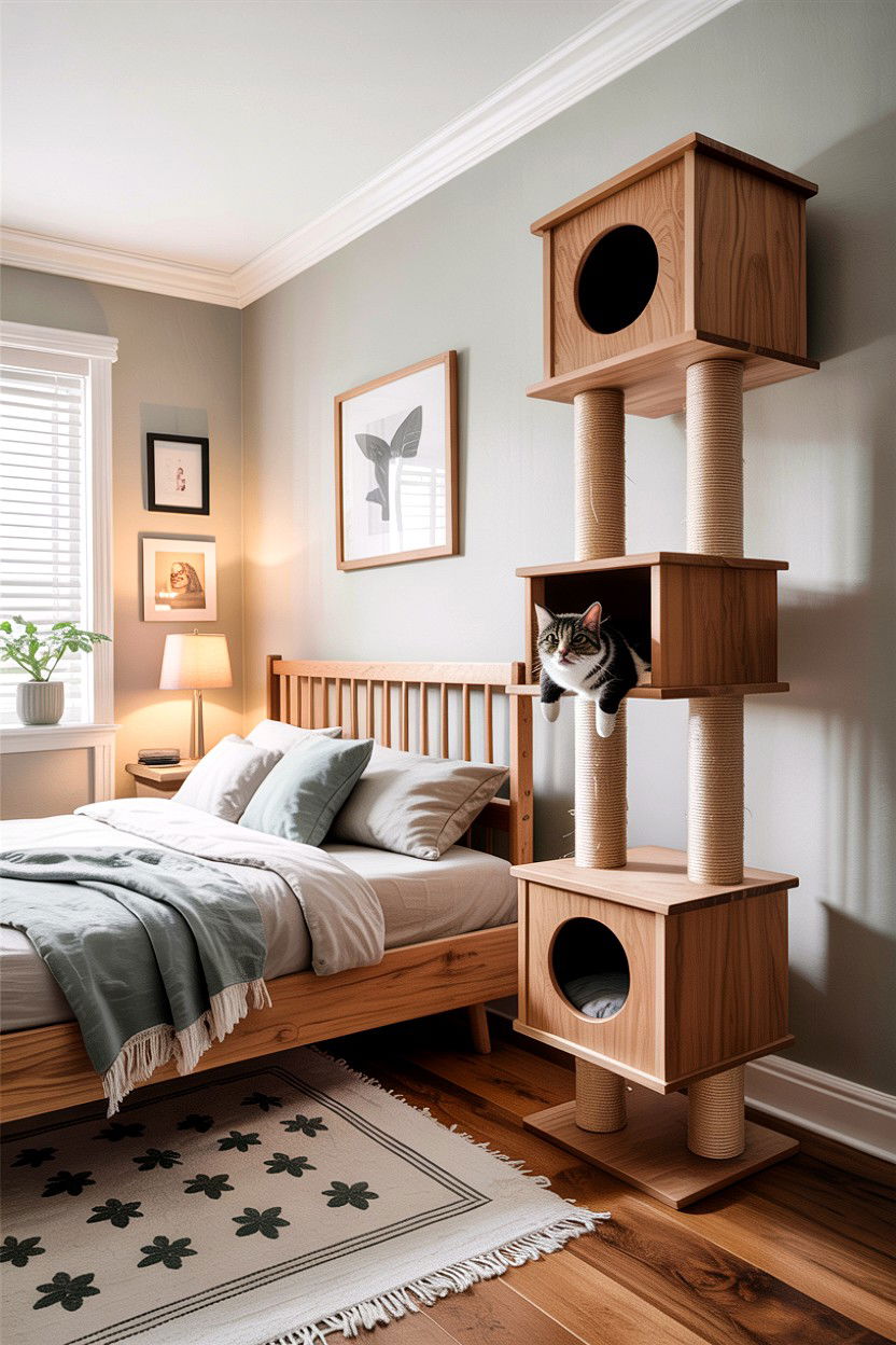 Modern Wood Cat Tower - 30 cat tree bedroom ideas