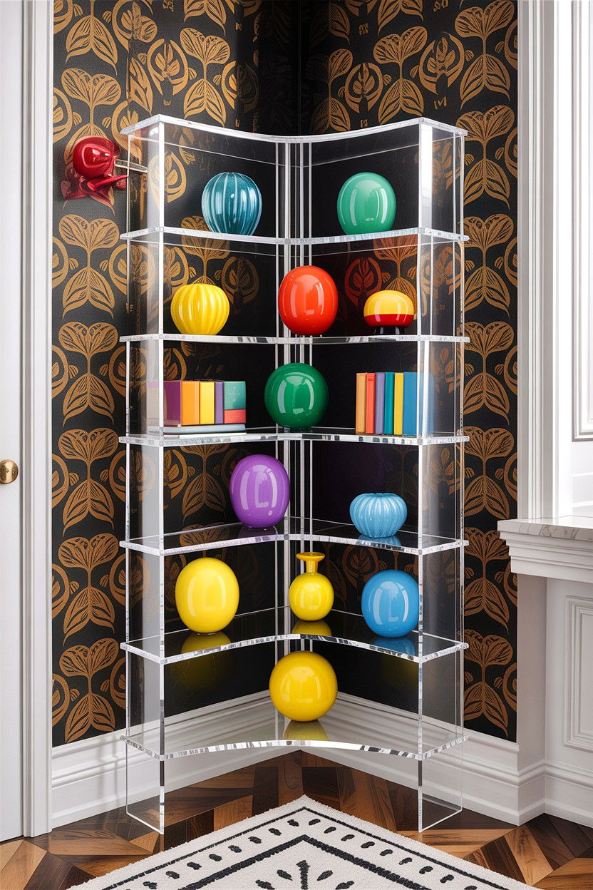 Modern acrylic corner shelf - 30 living room corner shelf ideas