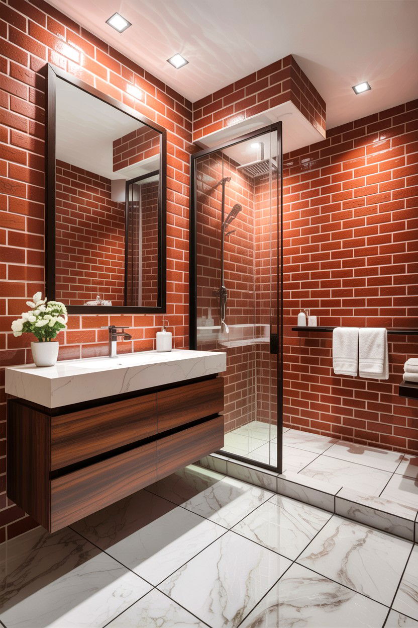 Modern bathroom red brick - 30 exposed brick bathroom ideas
