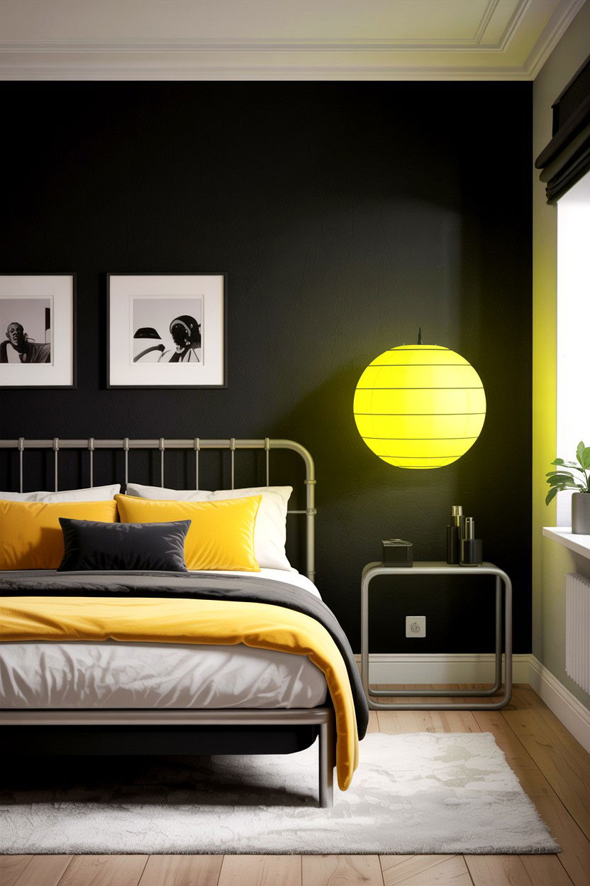 Modern black and yellow bedroom - 30 colorful bedroom ideas