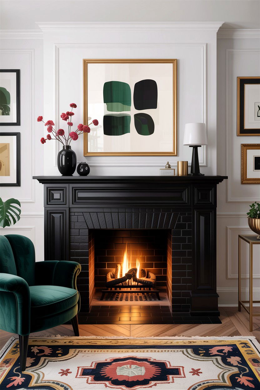 Modern black brick fireplace - 30 living room fireplace brick ideas