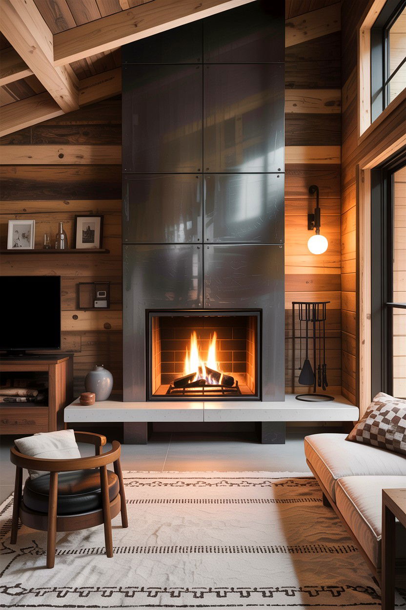 Modern cabin living room fireplace - 30 cabin living room ideas