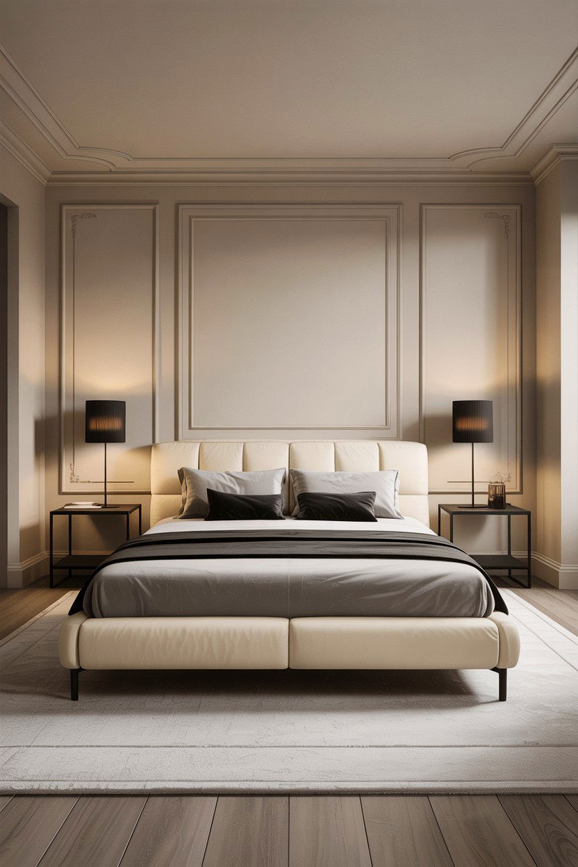 Modern cream bedroom with black accents - 30 warm cream bedroom ideas