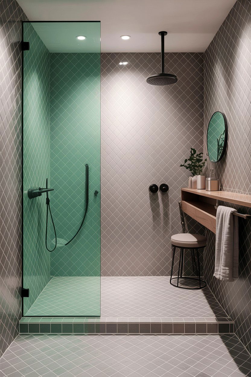 Modern diamond tile wet room - 30 diamond tile bathroom ideas