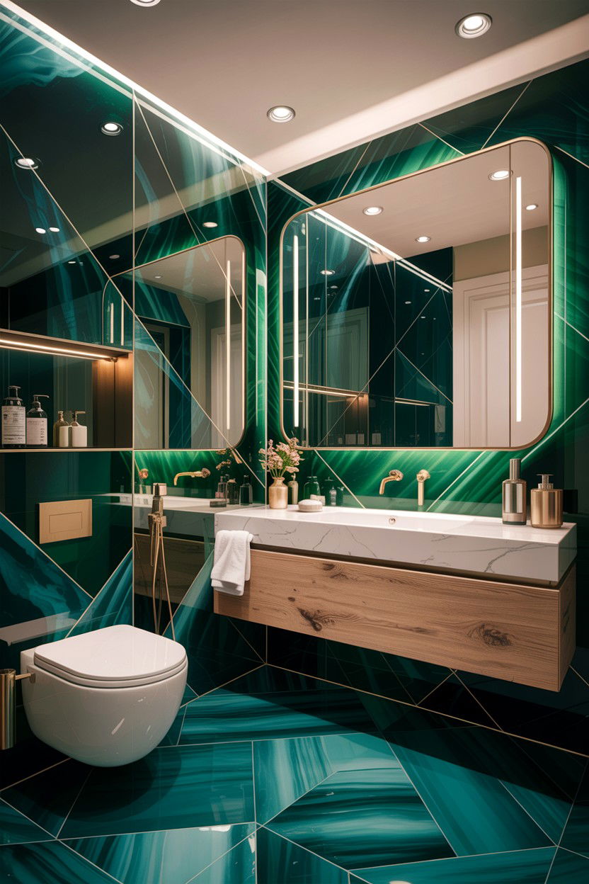 Modern emerald green bathroom - 30 jewel tone bathroom ideas