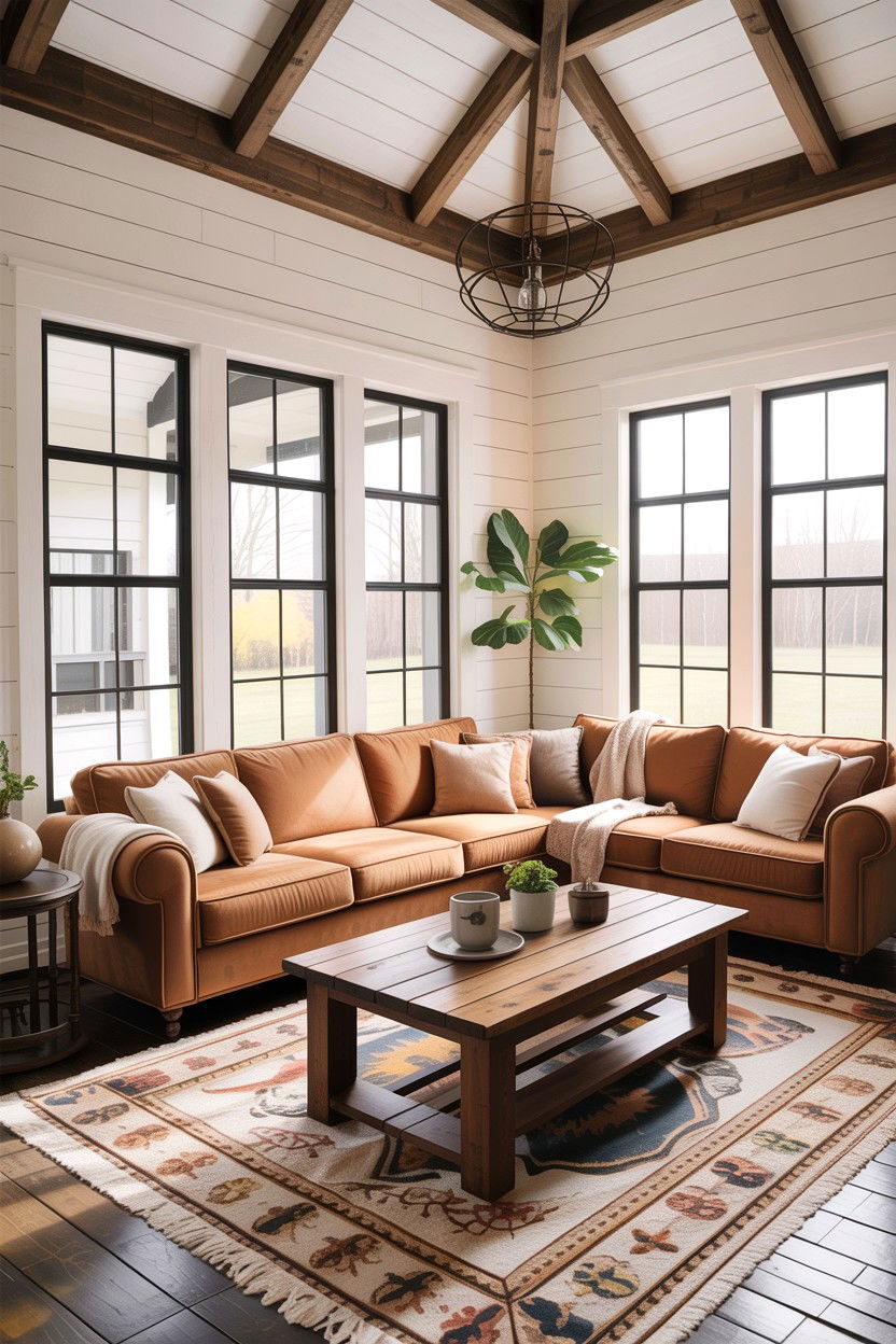 Modern farmhouse camel living room - 30 camel living room ideas