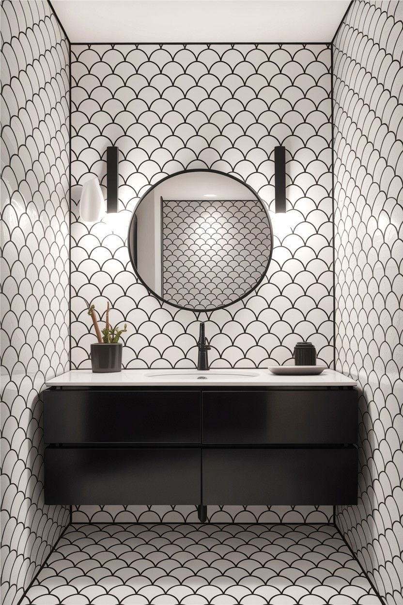 Modern fish scale tile bathroom - 30 fish scale tile bathroom ideas
