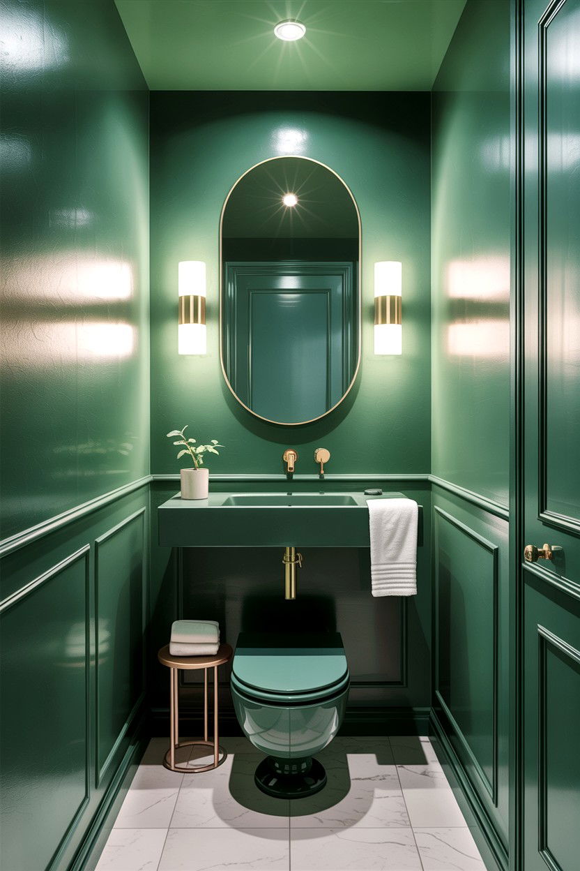 Modern green powder room - 30 green bathroom ideas
