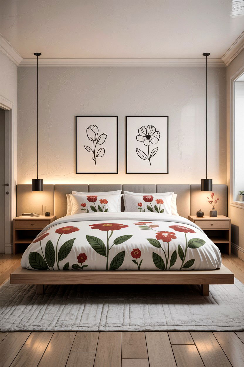Modern minimalist floral bedding - 30 bedroom floral bedding ideas