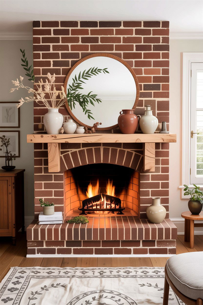 Modern organic brick fireplace - 30 living room fireplace brick ideas