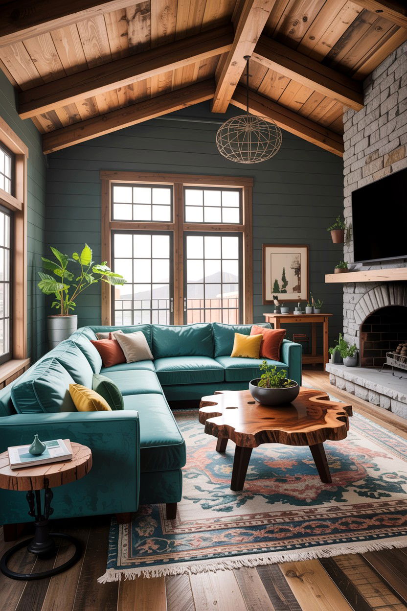 Modern rustic teal space - 30 rustic teal living room ideas