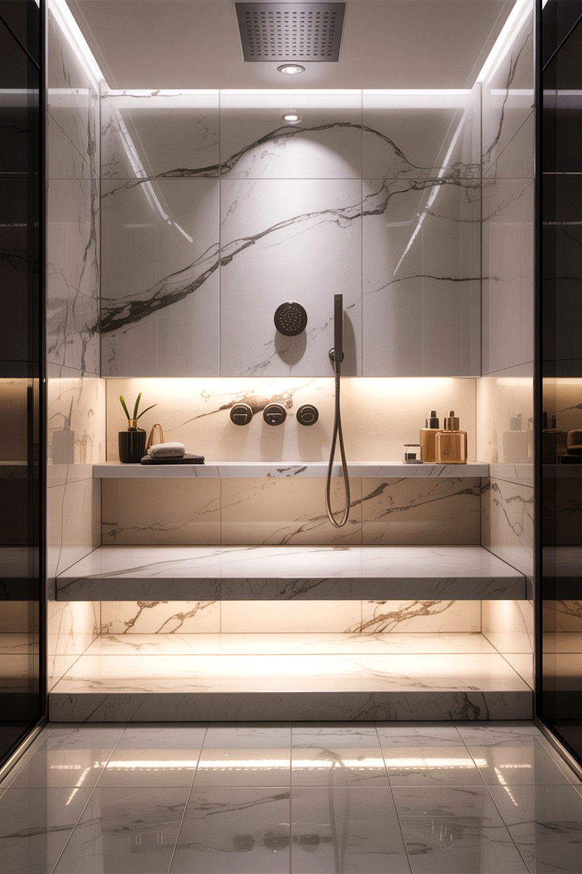 Modern shower bench - 30 bathroom built-in bench ideas