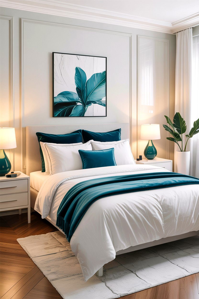 Modern teal and white bedding - 30 teal and white bedroom ideas