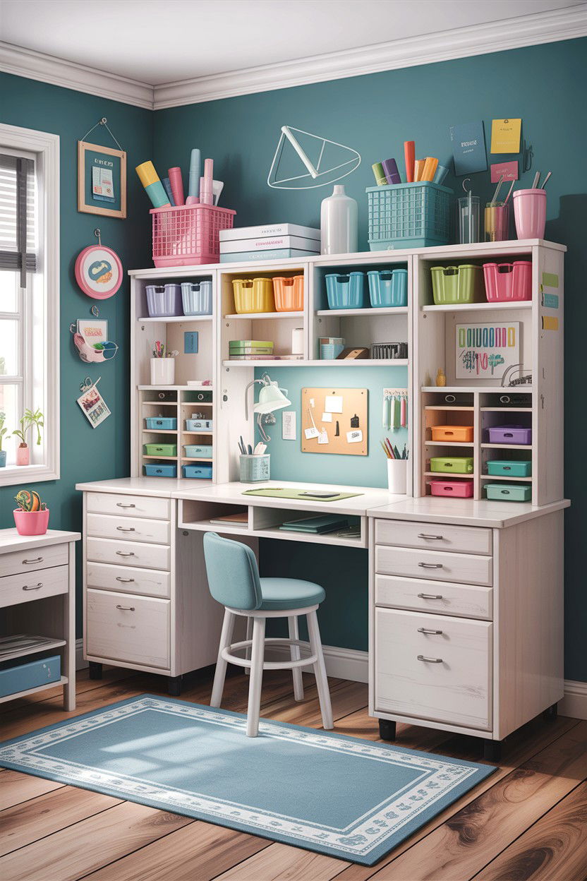 Modular craft desk - 30 bedroom craft corner ideas