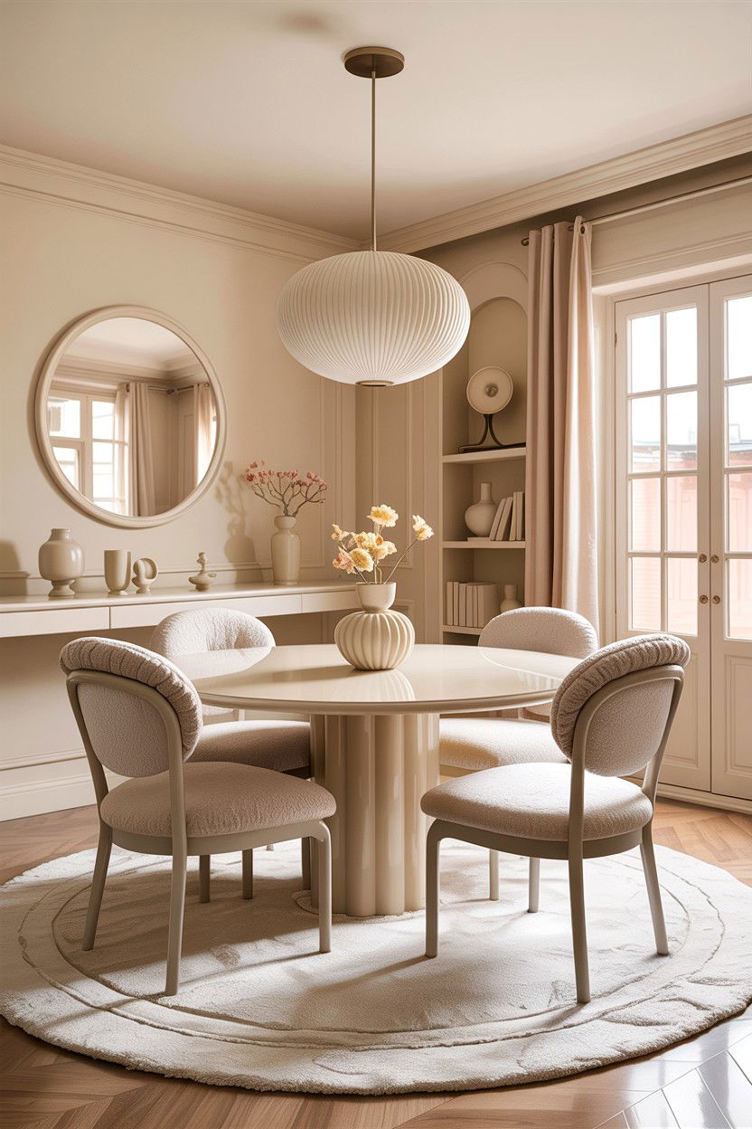 Monochromatic Cream Dining Room - 30 warm cream dining room ideas