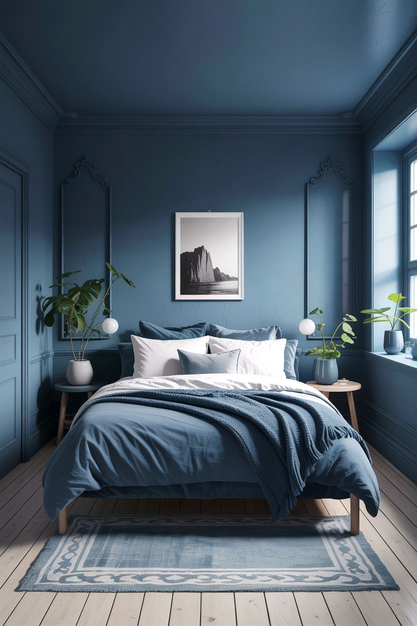 Monochrome Blue Scandinavian Bedroom - 30 scandinavian blue bedroom ideas