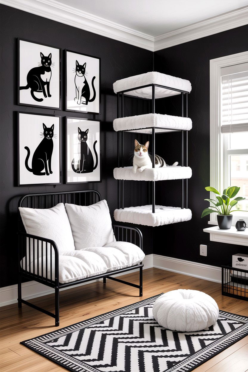 Monochrome Cat Sanctuary - 30 cat bedroom ideas