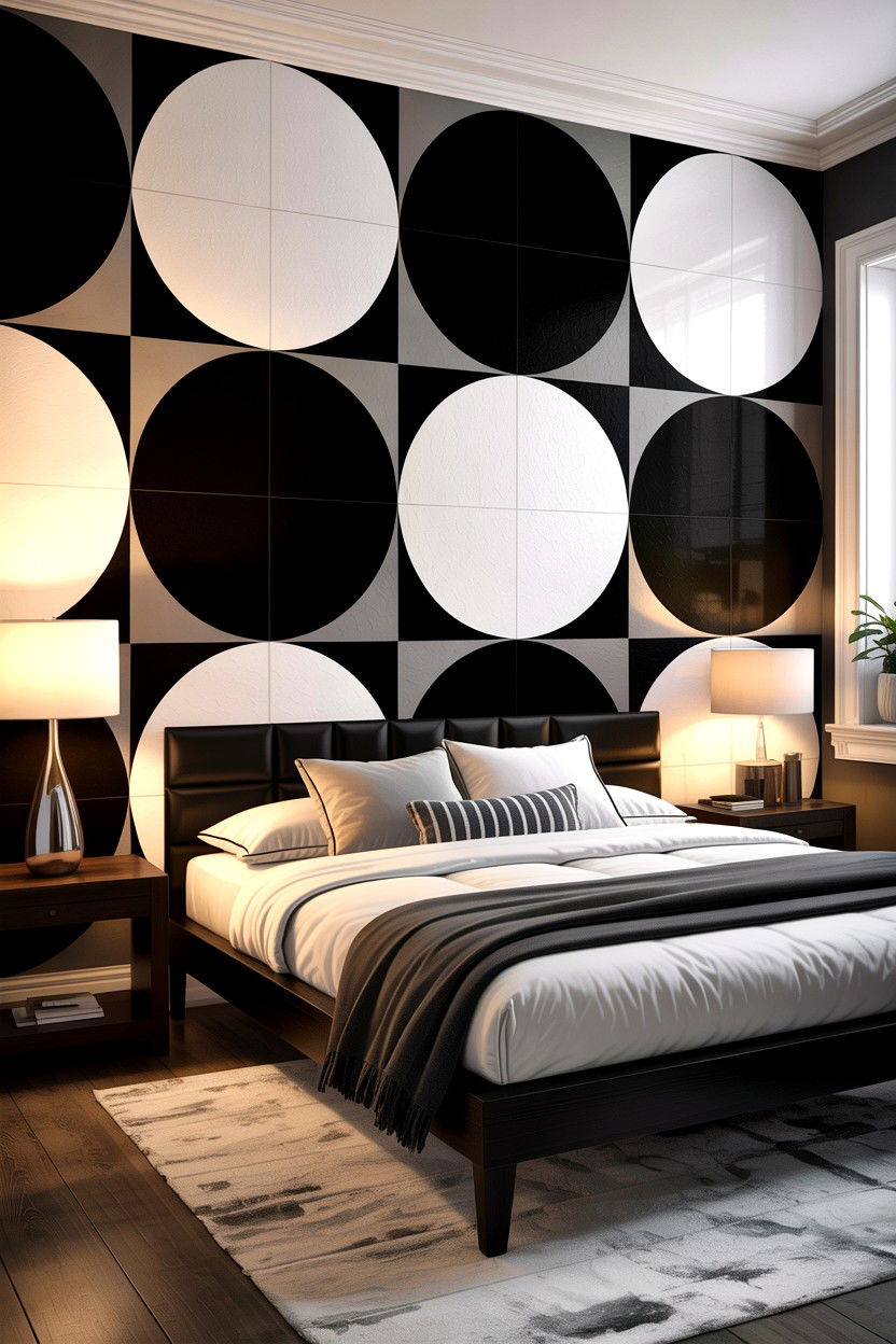 Monochrome Geometric Shape Wall - 30 bedroom geometric wall designs