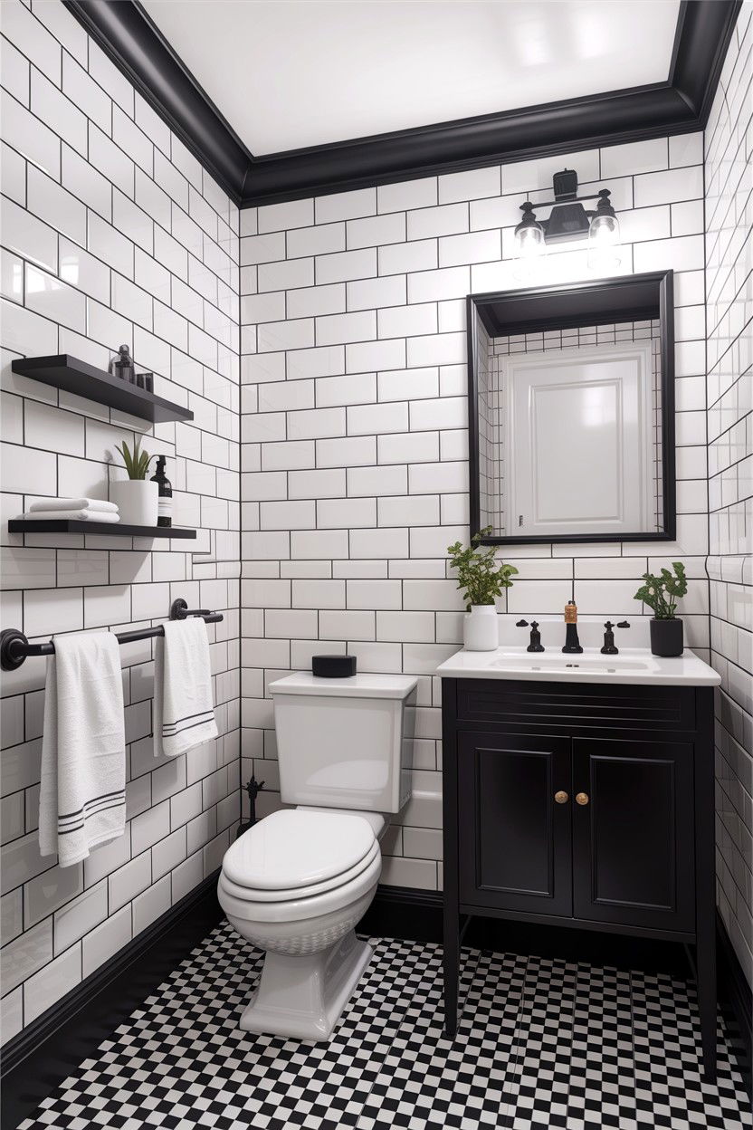 Monochrome Half Bath - 30 downstairs bathroom ideas