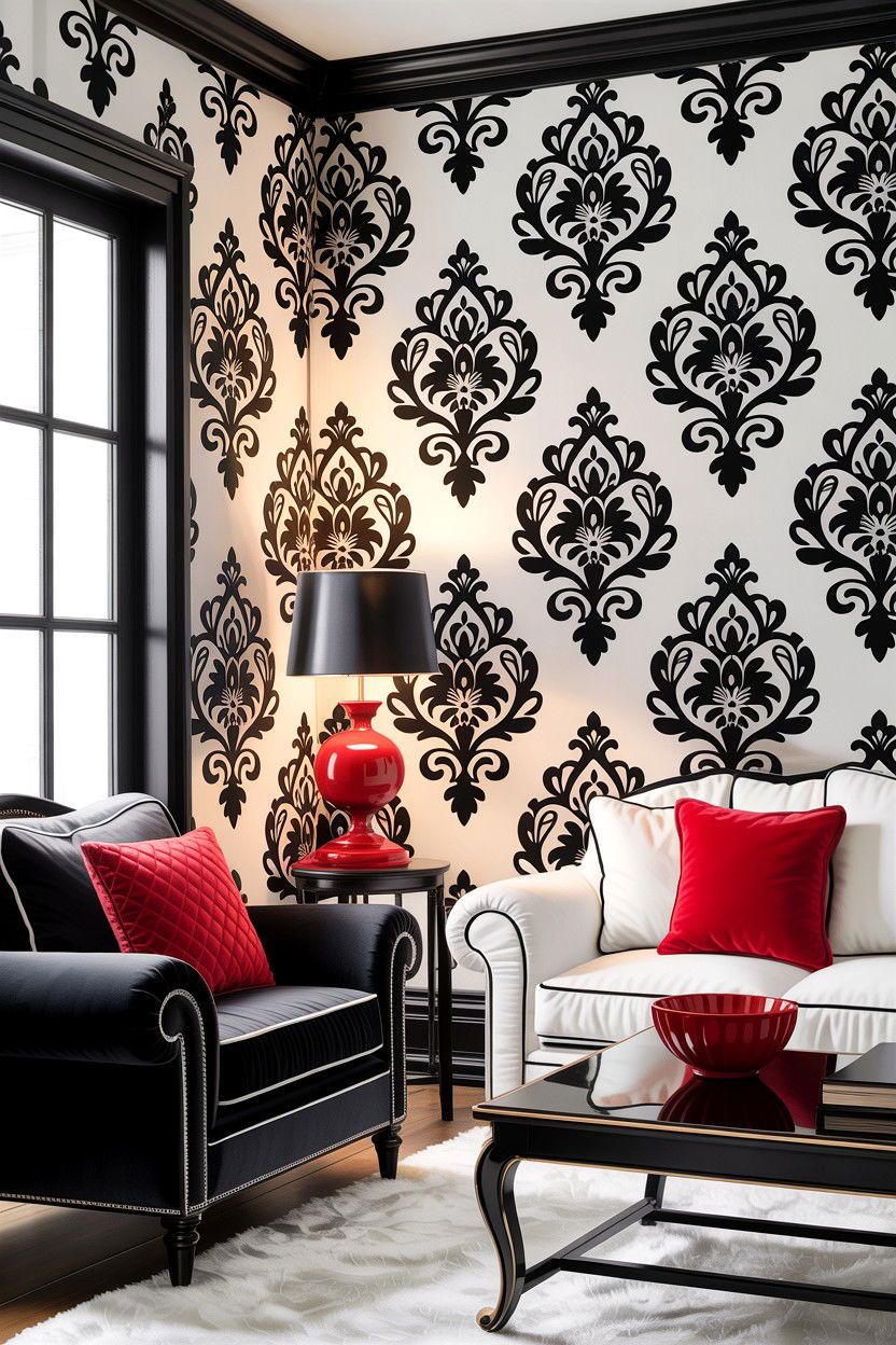 Monochrome damask wallpaper - 30 living room damask wallpapers