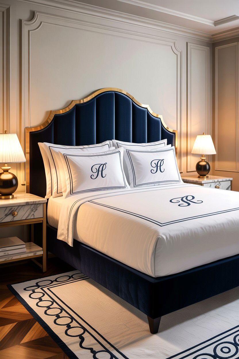 Monogrammed Luxury Suite - 30 embroidered bedroom ideas