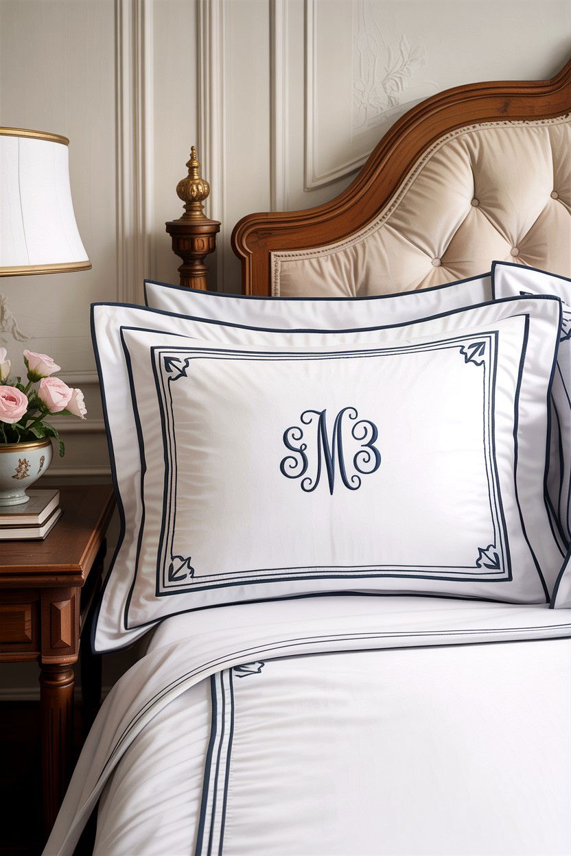 Monogrammed White Shams - 30 bedroom pillow shams