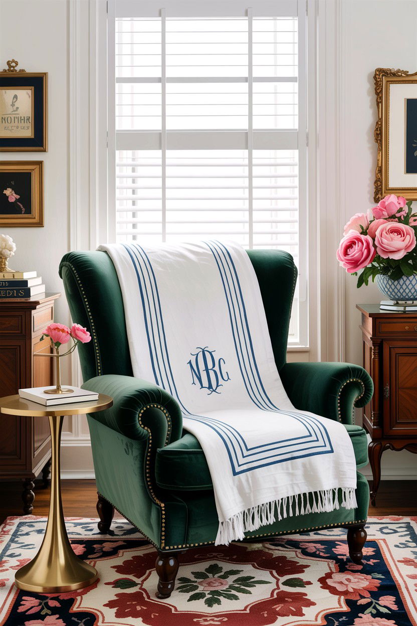 Monogrammed linens - 30 grandmillennial living room ideas