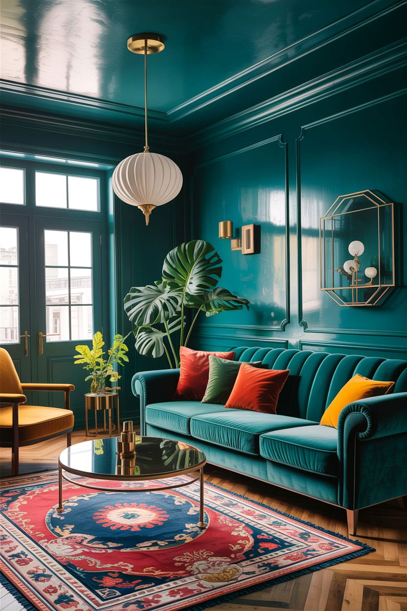 Moody Dark Teal Living Room - 30 teal living room decor ideas
