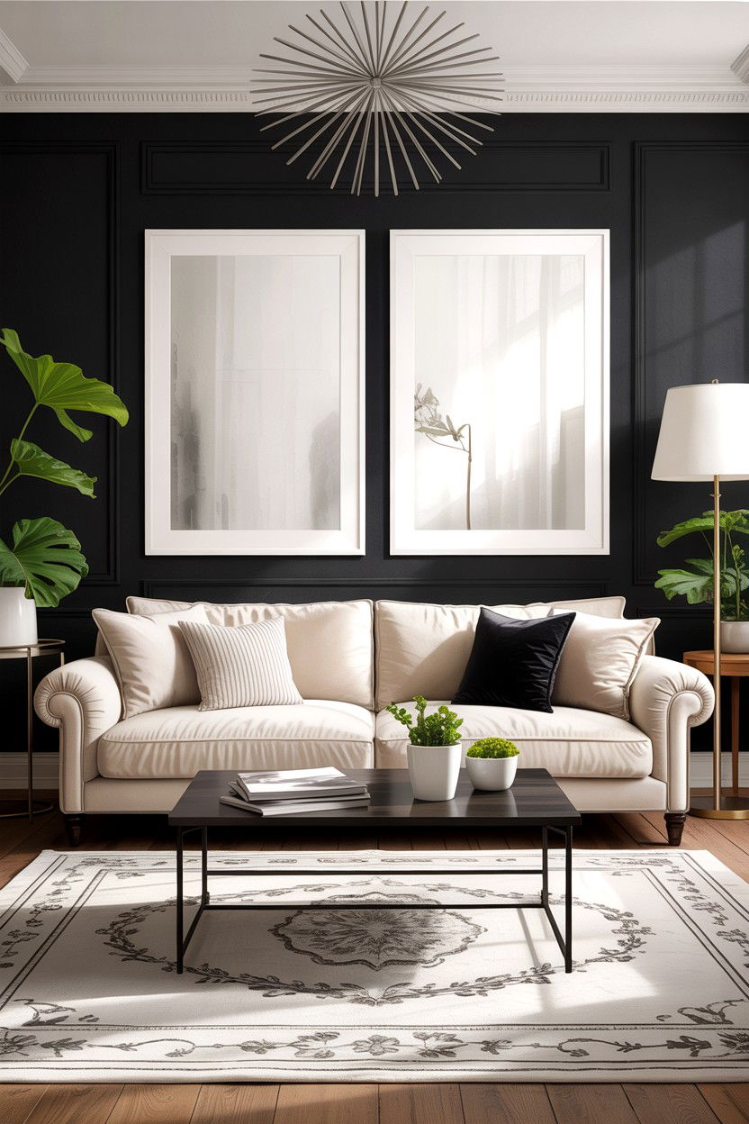 Moody black and white living room - 30 black and white living room ideas
