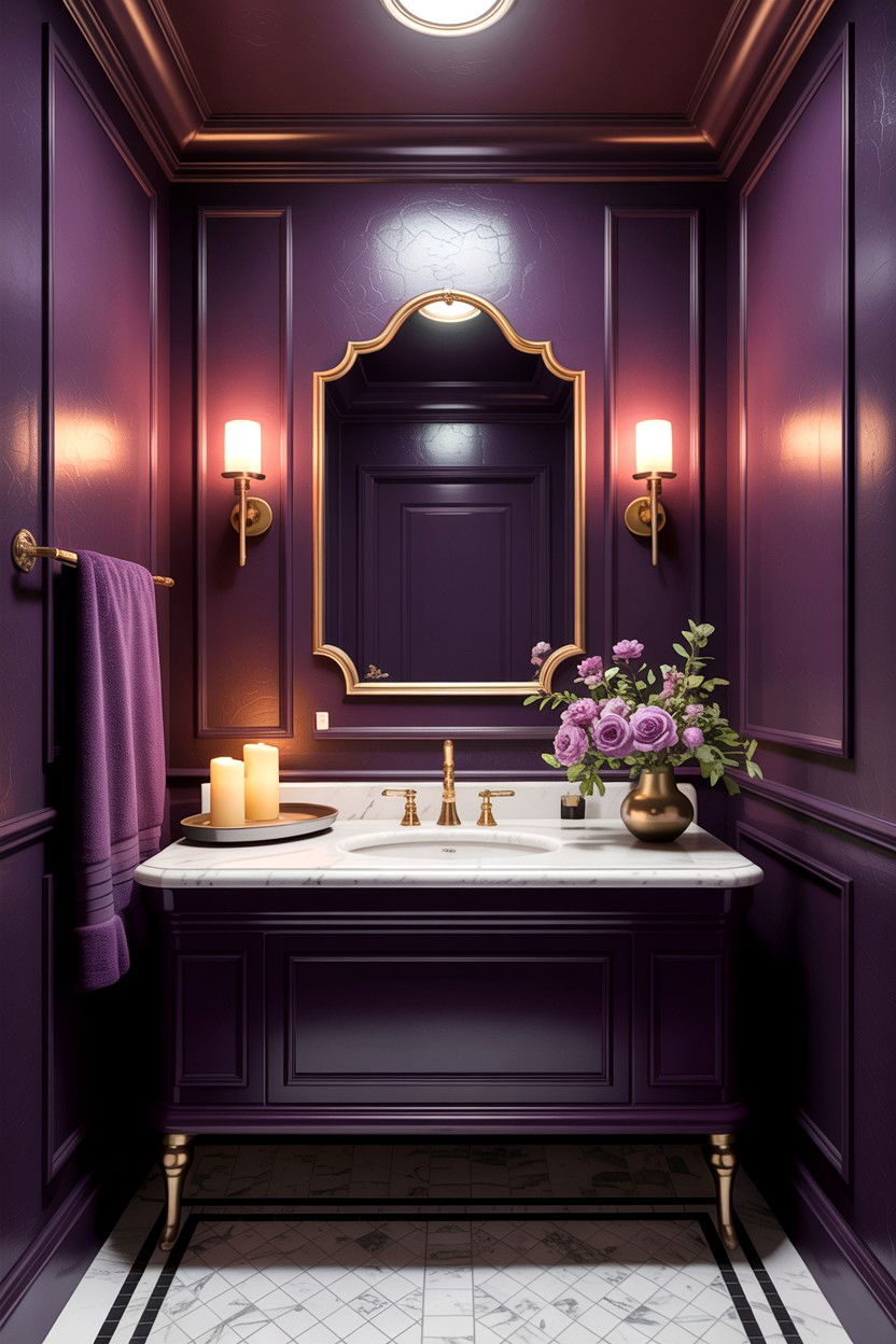 Moody dark purple bathroom - 30 jewel tone bathroom ideas