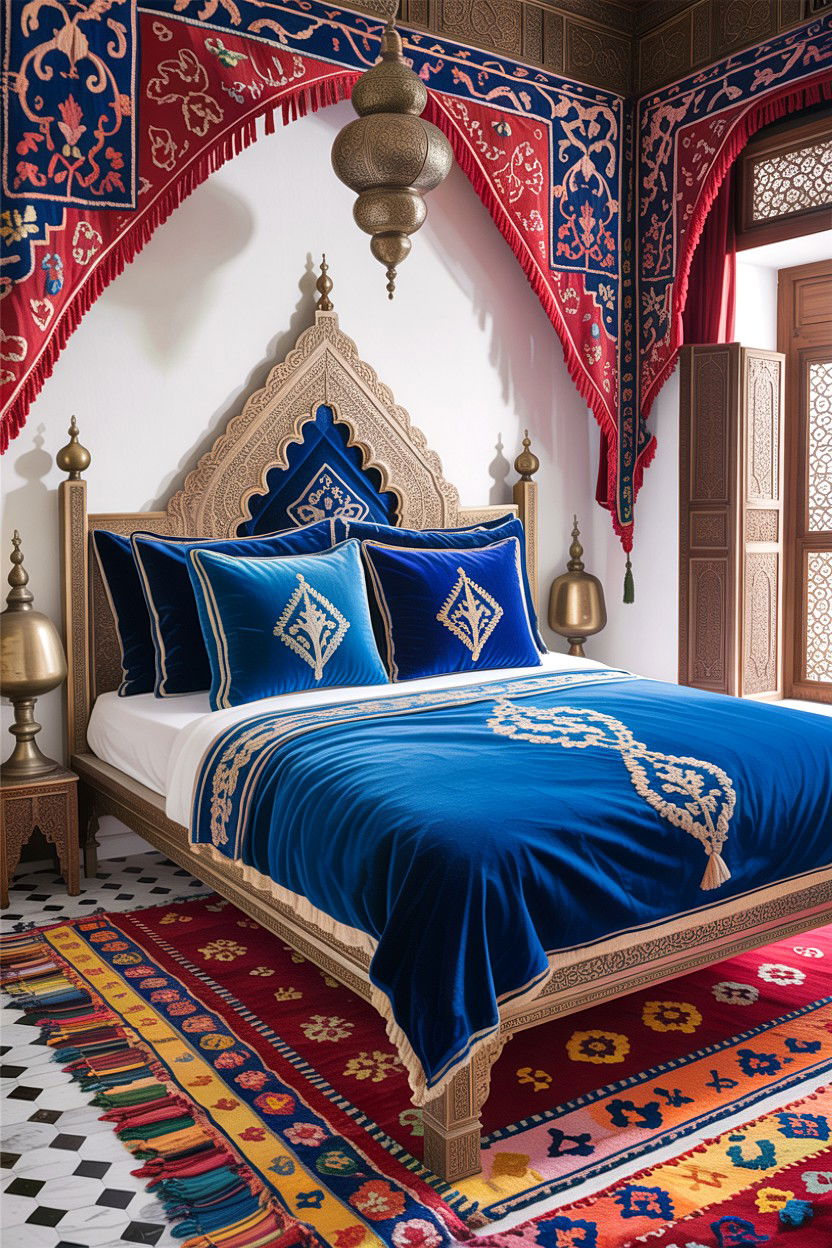 Moroccan Sabra Silk Pillows - 30 embroidered bedroom ideas