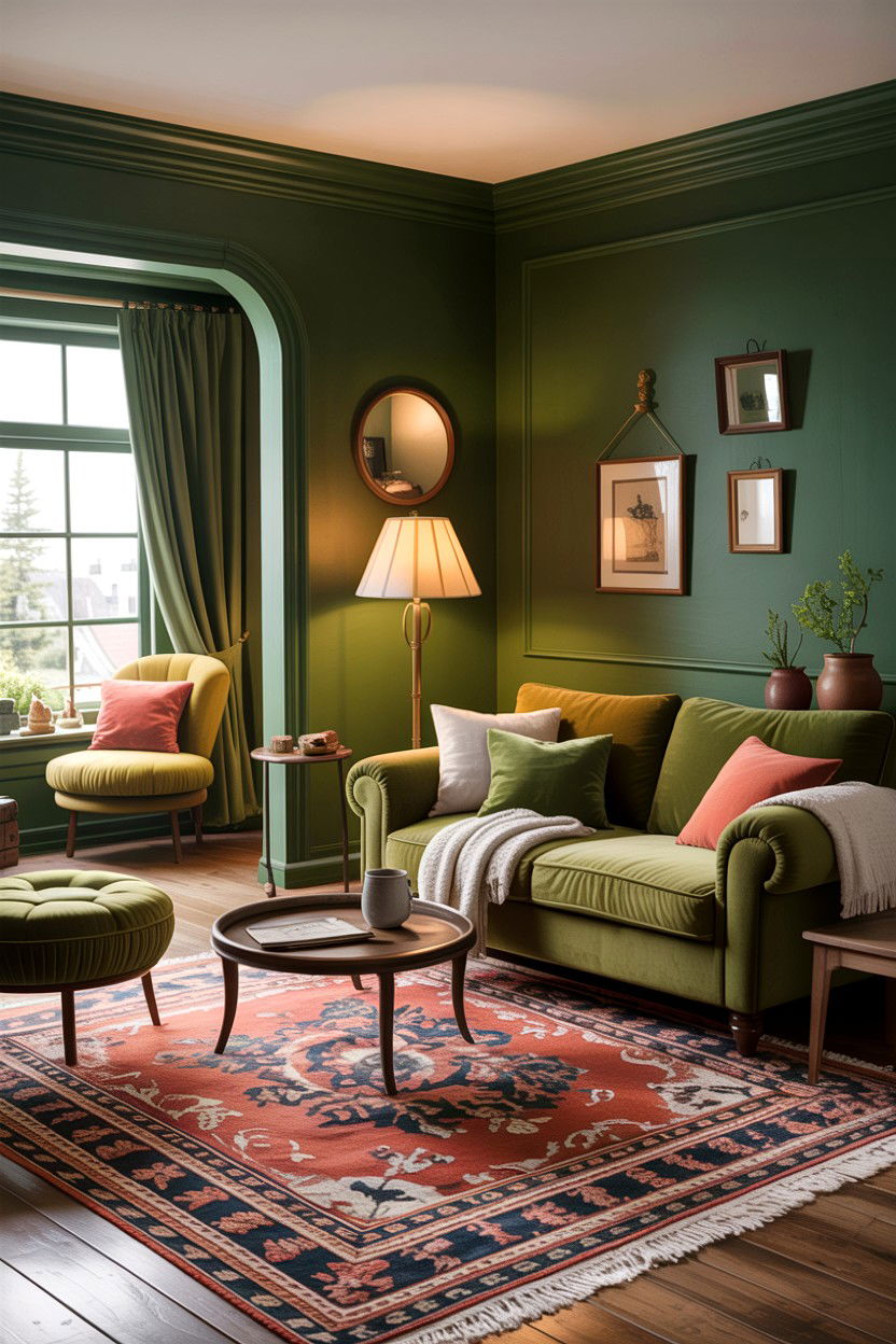 Moss Green Cozy Living Room - 30 traditional green living room ideas