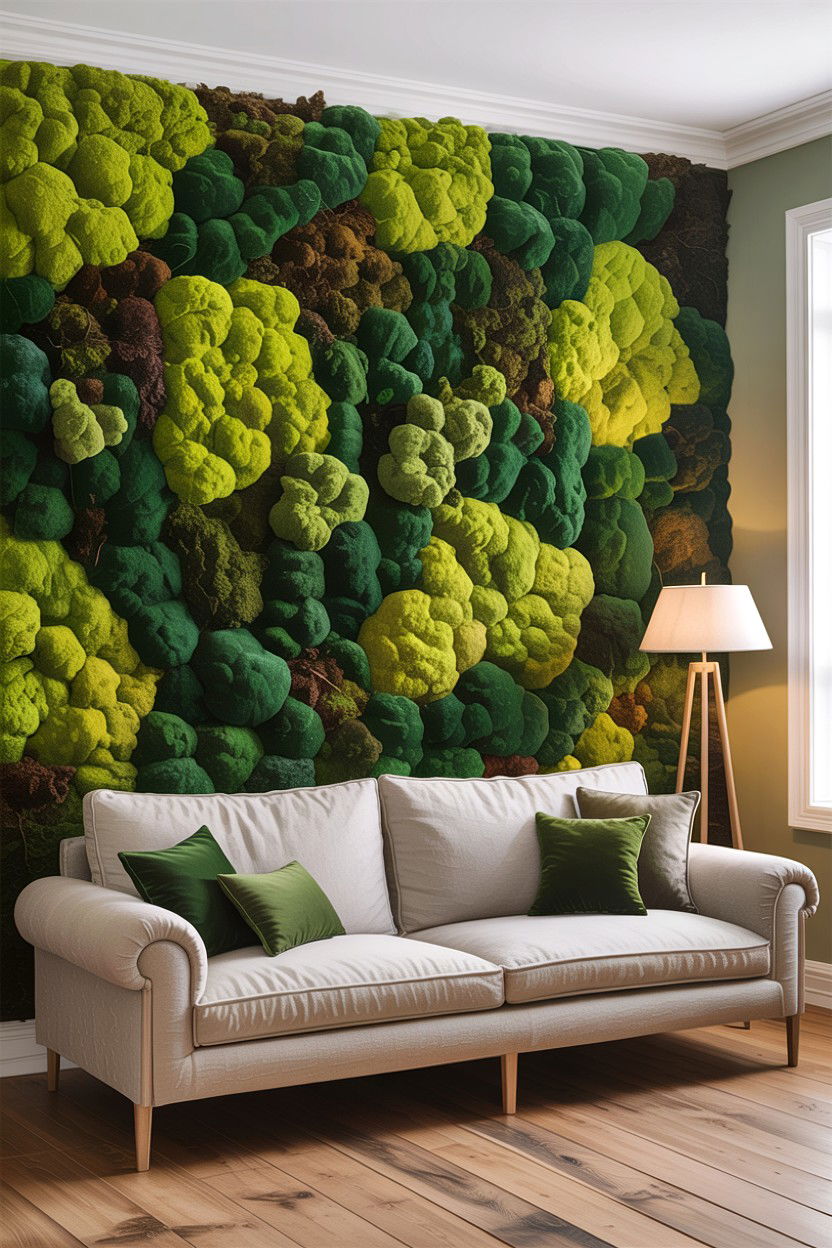 Moss wall living room - 30 forest living room ideas