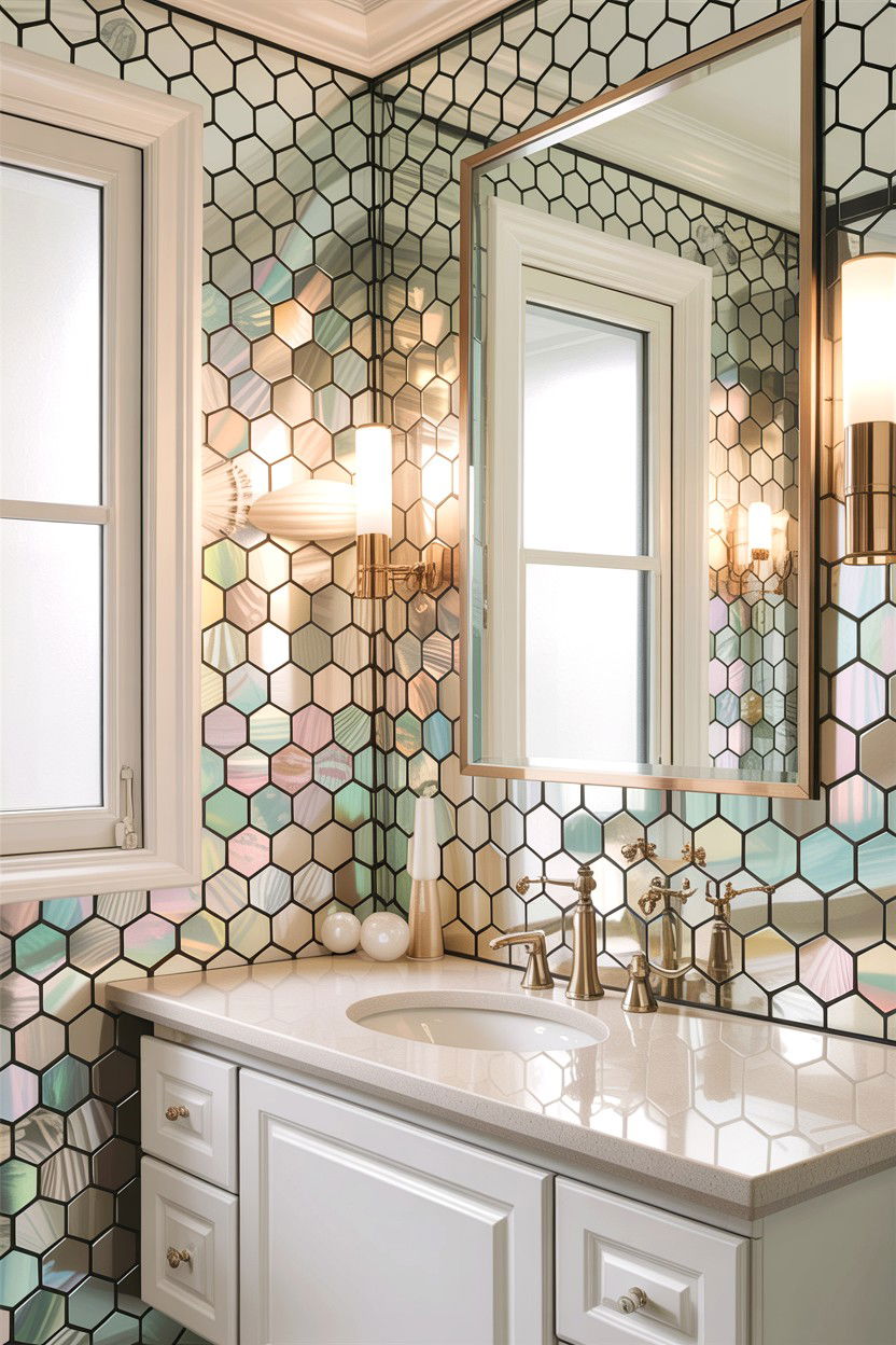 Mother Of Pearl Hexagon Tile Bathroom - 30 hexagon tile bathroom ideas