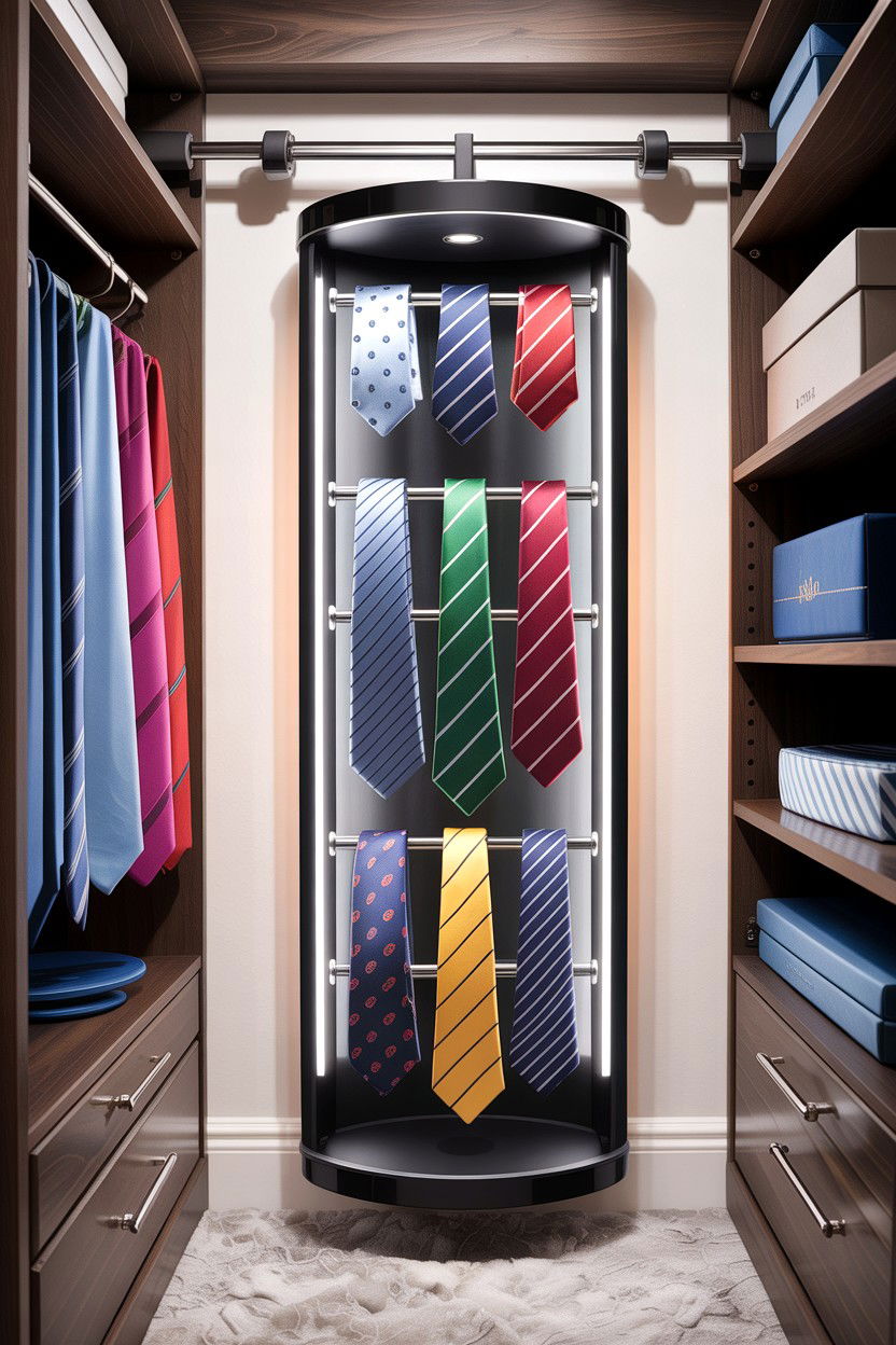 Motorized Tie Rack - 30 bedroom tie storage ideas