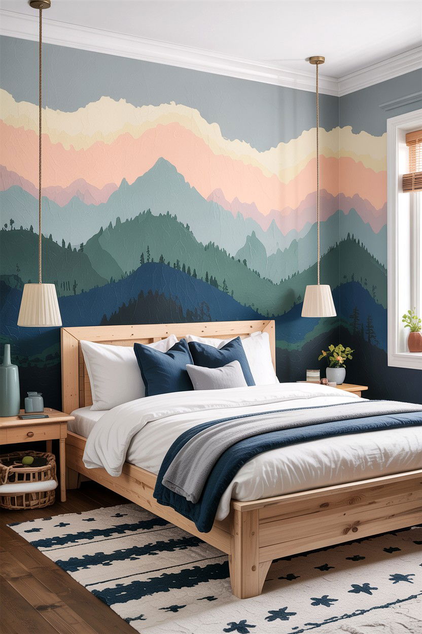 Mountain Ombre Wall Mural - 30 bedroom ombre wall ideas