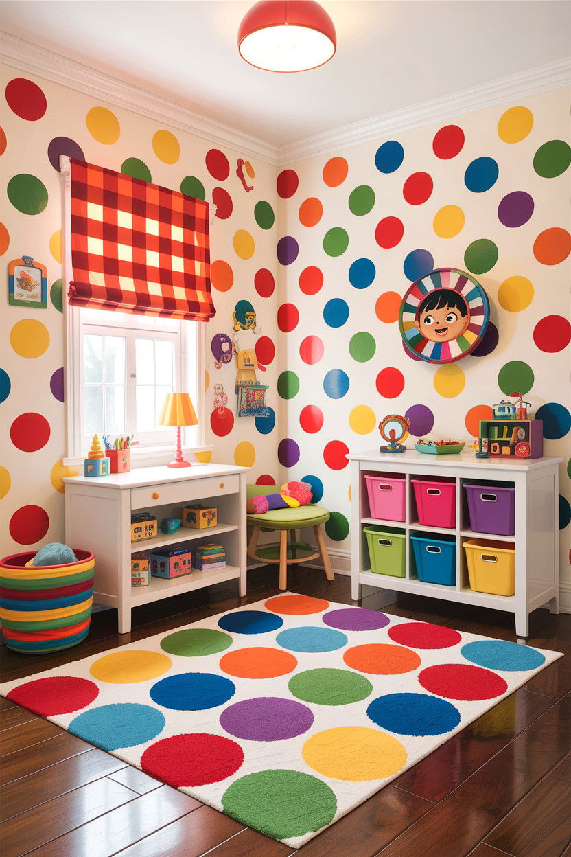 Multi Colored Polka Dot Kids Room - 30 bedroom polka dot walls